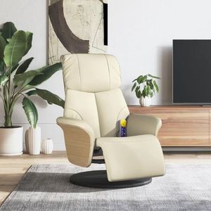 vidaXL Fotoliu masaj rabatabil suport picioare, crem, piele ecologică imagine