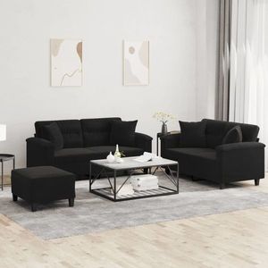 vidaXL Set de canapele cu perne, 3 piese, negru, microfibră imagine
