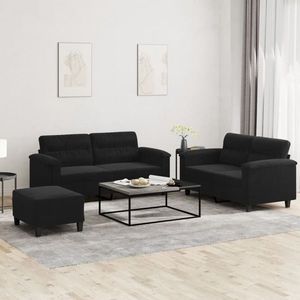 vidaXL Set de canapele cu perne, 3 piese, negru, microfibră imagine