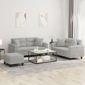 vidaXL Set de canapele cu perne, 3 piese, gri deschis, microfibră imagine