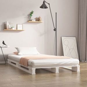 vidaXL Pat din paleți Single, alb, 90x190 cm, lemn masiv de pin imagine