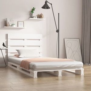 vidaXL Cadru de pat Single, alb, 90x190 cm, lemn masiv de pin imagine