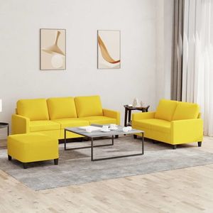vidaXL Set canapele cu taburet/perne, 3 piese, galben deschis, textil imagine