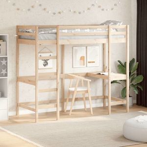 vidaXL Cadru pat supraetajat cu birou, 75x190 cm, lemn masiv de pin imagine