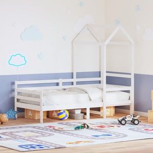 vidaXL Pat de zi cu acoperiș, alb, 90x190 cm, lemn masiv de pin imagine