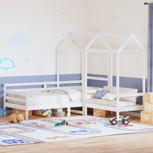 vidaXL Set pat de zi/bancă cu acoperiș alb 90x190 cm lemn masiv de pin imagine