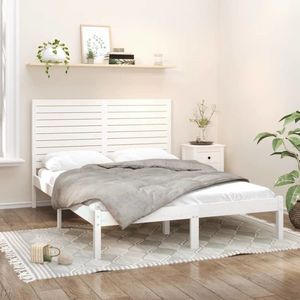 vidaXL Cadru de pat, alb, 140x200 cm, lemn masiv imagine