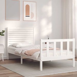 vidaXL Cadru de pat fără saltea, alb, 90x200 cm, lemn masiv pin imagine