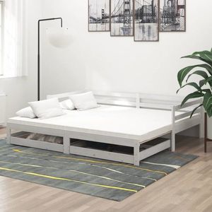 vidaXL Pat extensibil de zi, 2x(90x200) cm, alb, lemn masiv de pin imagine