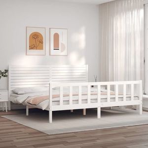 vidaXL Cadru de pat, 200x200 cm, lemn masiv de pin, alb imagine