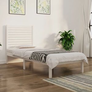 vidaXL Cadru de pat single, alb, 90x190 cm, lemn masiv imagine