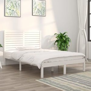 vidaXL Cadru de pat, alb, 140x190 cm, lemn masiv imagine