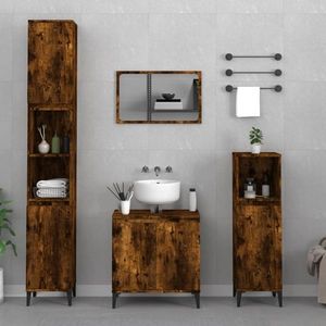 vidaXL Set mobilier de baie, 3 piese, stejar fumuriu, lemn prelucrat imagine