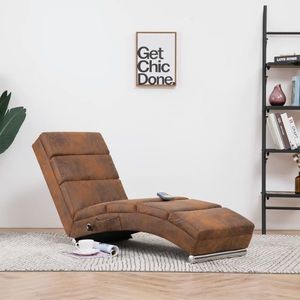 vidaXL Șezlong de masaj, maro, imitație piele de căprioară imagine
