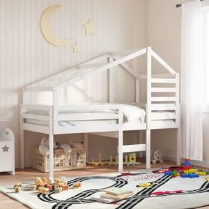 vidaXL Pat înalt cu acoperiș, alb, 90x190 cm, lemn masiv de pin imagine