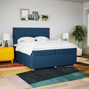 vidaXL Pat box spring cu saltea, albastru, 200x200 cm, textil imagine