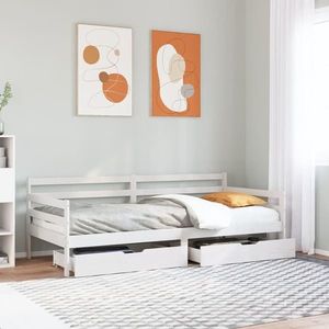 vidaXL Pat de zi cu sertare, alb, 90x190 cm, lemn masiv pin imagine