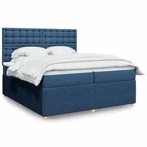 vidaXL Pat box spring cu saltea, albastru, 200x200 cm, textil imagine