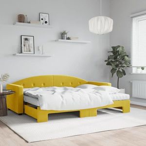vidaXL Pat de zi cu extensie și saltea, galben, 80x200 cm, catifea imagine