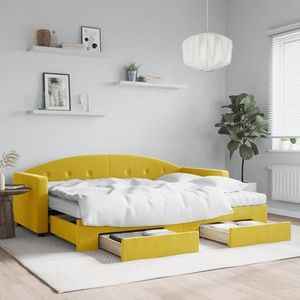 vidaXL Pat de zi cu extensie și sertare, galben, 80x200 cm, catifea imagine