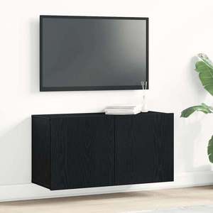 vidaXL Comodă TV din stejar negru, 80x30x41 cm, lemn stratificat imagine