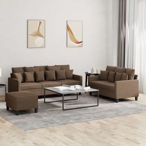 vidaXL Set de canapele cu taburet, 3 piese, maro, textil imagine