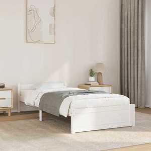 vidaXL Cadru de pat single, alb, 90x190 cm, lemn masiv imagine
