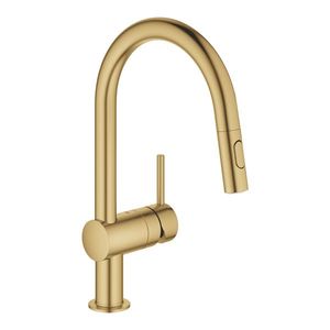 Baterie bucatarie Grohe Minta cu dus extractibil pipa C brushed cool sunrise imagine