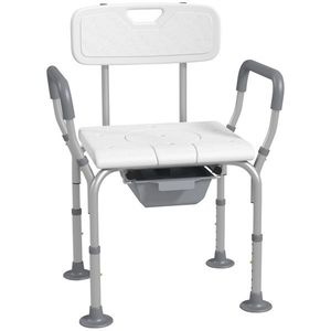 HOMCOM Scaun de Duș cu Spătar și Brațe, Toaletă cu Înălțime Reglabilă, Scaun de Toaletă cu Plăcuță de Picior, 53, 5x46x70-82, 5 cm, Alb | Aosom Romania imagine