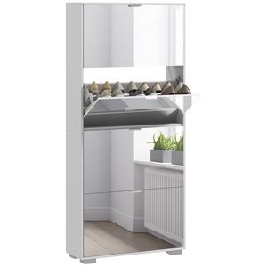 HOMCOM Dulap pentru Depozitarea Încălțămintei cu Uși, Oglindă și 3 Sertare Rabatabile, 76x26x168 cm, Alb | Aosom Romania imagine