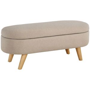 HOMCOM Bancă cu Spațiu de Depozitare Ascuns, Bancă Tapițată cu Picioare din Lemn și Poliester, 110x40x43 cm, Bej | Aosom Romania imagine