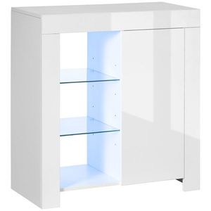 HOMCOM Cabinet Depozitare cu Iluminare LED, Rafturi Deschise și Ușă, Design Modern pentru Living | Aosom Romania imagine