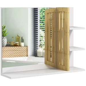 HOMCOM Oglindă Modernă de Baie Suspendată din Lemn cu 4 Rafturi, 45x15x58.5 cm, Alb | Aosom Romania imagine
