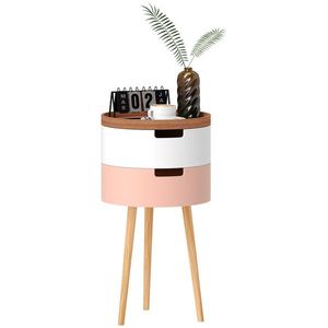 HOMCOM Set de 2 Mese Totunde de Cafea cu 3 Niveluri, 2 Spații de Depozitare și Tavă Detașabilă, Φ35x65, 5 cm, Multicolor | Aosom Romania imagine