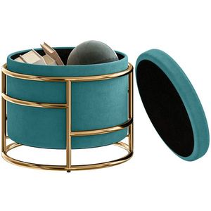 HOMCOM Pouf cu Spațiu de Depozitare în Catifea, 24L, Capac Detasabil, Ø42x39cm, Verde | Aosom Romania imagine