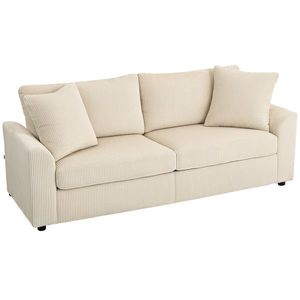 HOMCOM Canapea 3 Locuri din Catifea Reiată cu 2 Perne, 212x80x88 cm, Crem | Aosom Romania imagine