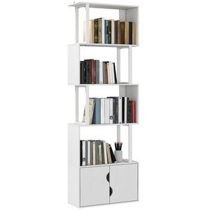 HOMCOM Bibliotecă Modernă cu 5 Rafturi și Dulăpior cu 2 Uși din Lemn Alb | Aosom Romania imagine