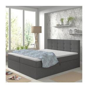 Pat tapițat cu saltele și toper cu spațiu de depozitare EMBER 160x200 cm antracit imagine