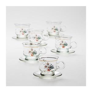 Set 6x ceașcă din sticlă cu farfurioară, transparent buchet nr. 3 imagine