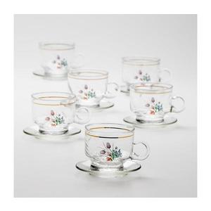 Set 6x ceașcă din sticlă cu farfurioară, transparent buchet nr. 5 imagine