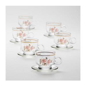 Set 6x ceașcă din sticlă cu farfurioară, transparent buchet nr. 6 imagine