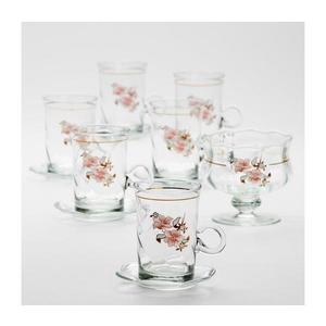 Set 6x ceașcă din sticlă cu farfurioară și 1x zaharniță, transparent buchet nr. 2 imagine