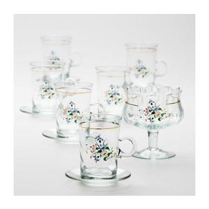 Set 6x ceașcă din sticlă cu farfurioară și 1x zaharniță, transparent buchet nr. 3 imagine