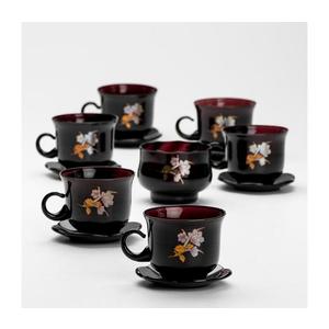 Set 6x ceașcă din sticlă cu farfurioară și 1x zaharniță, negru buchet nr. 3 imagine