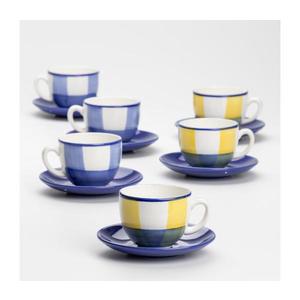 Serviciu de cafea 6x ceașcă ceramică Tereza cu farfurioară, alb albastru galben imagine
