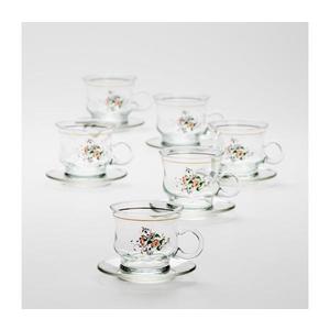 Set 6x ceașcă din sticlă cu farfurioară, transparent buchet nr. 2 imagine