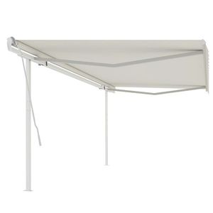 vidaXL Copertină retractabilă manual, cu stâlpi, crem, 5x3 m imagine