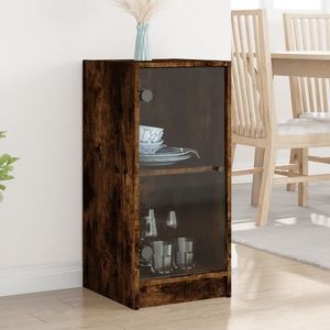 vidaXL Dulap lateral cu uși din sticlă, stejar fumuriu, 35x37x75, 5 cm imagine