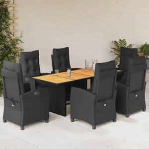 vidaXL Set mobilier grădină perne 7 piese negru poliratan/lemn acacia imagine