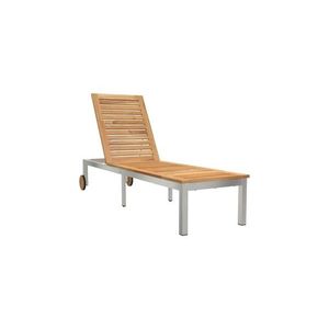 Sezlong cu roti 207x58x35 cm din lemn masiv de acacia si otel inoxidabil imagine